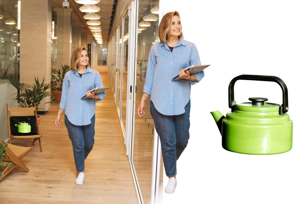canva pro review — Background Remover results on an office portrait and a teapot