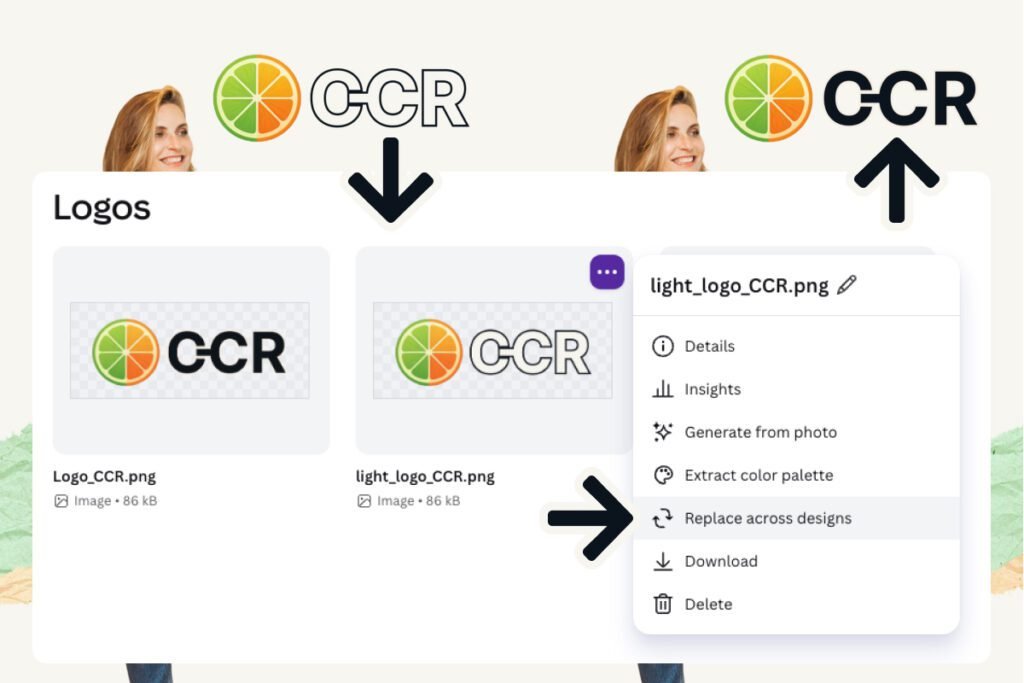 canva pro review — Replace across designs swapping a logo everywhere at once