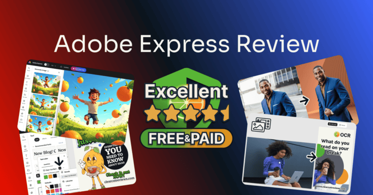 adobe express review: rated Excellent, 4.5 out of 5 on both the free and Premium plans, beside Firefly AI image generation, background removal, and branded social designs