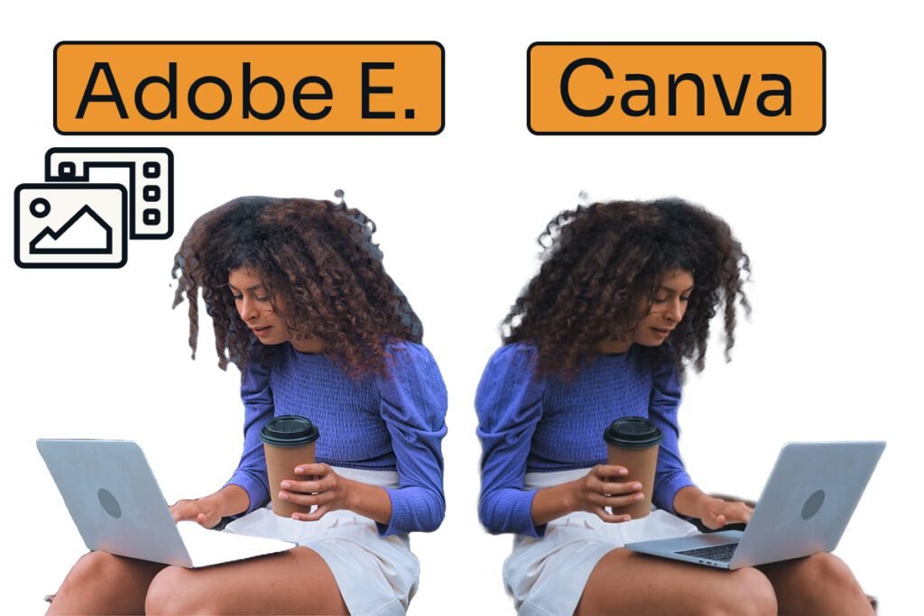 adobe express vs canva — the same video subject cut out by both tools, Adobe sharper and Canva softer