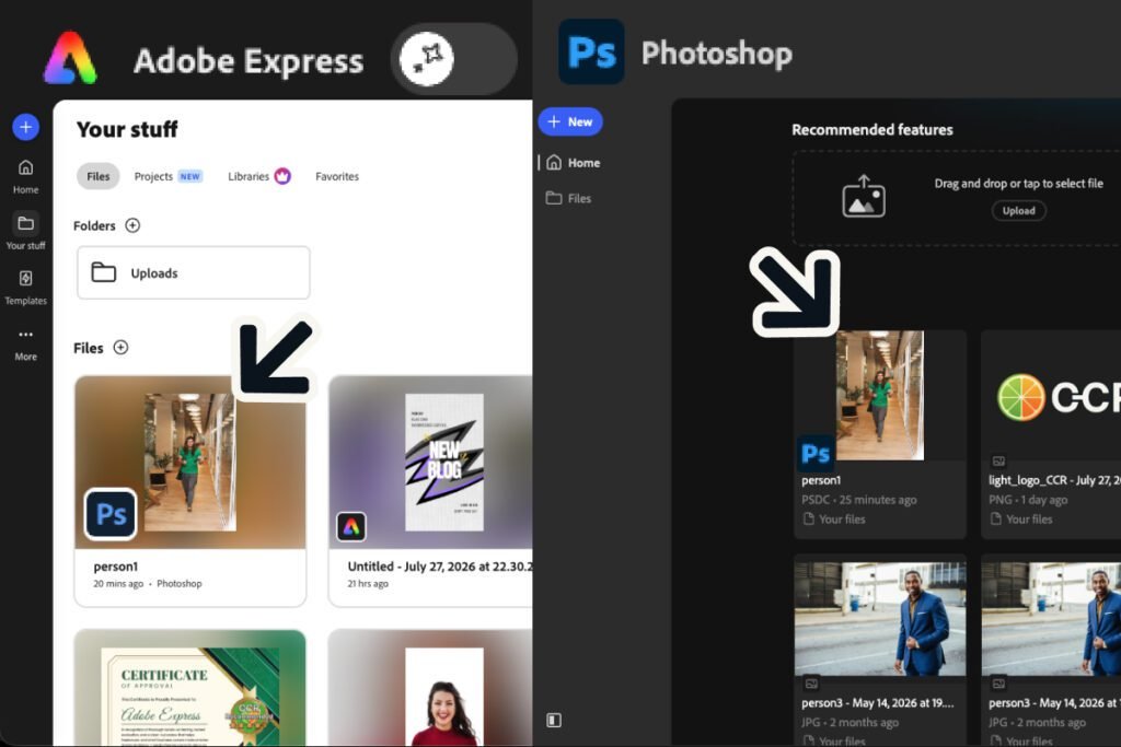 adobe express review — a Photoshop file appearing in Adobe Express Your stuff