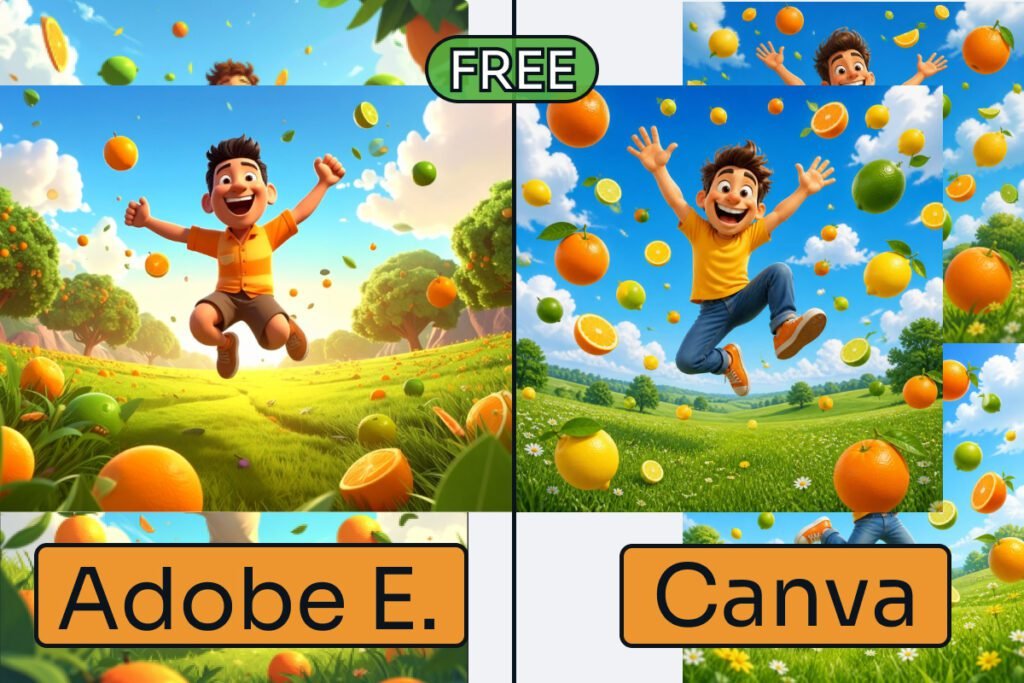 adobe express vs canva — the same AI image prompt run on both free plans