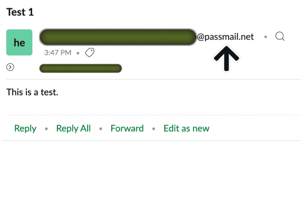 Email received through a Proton Pass alias, sent from a Proton @passmail.net address