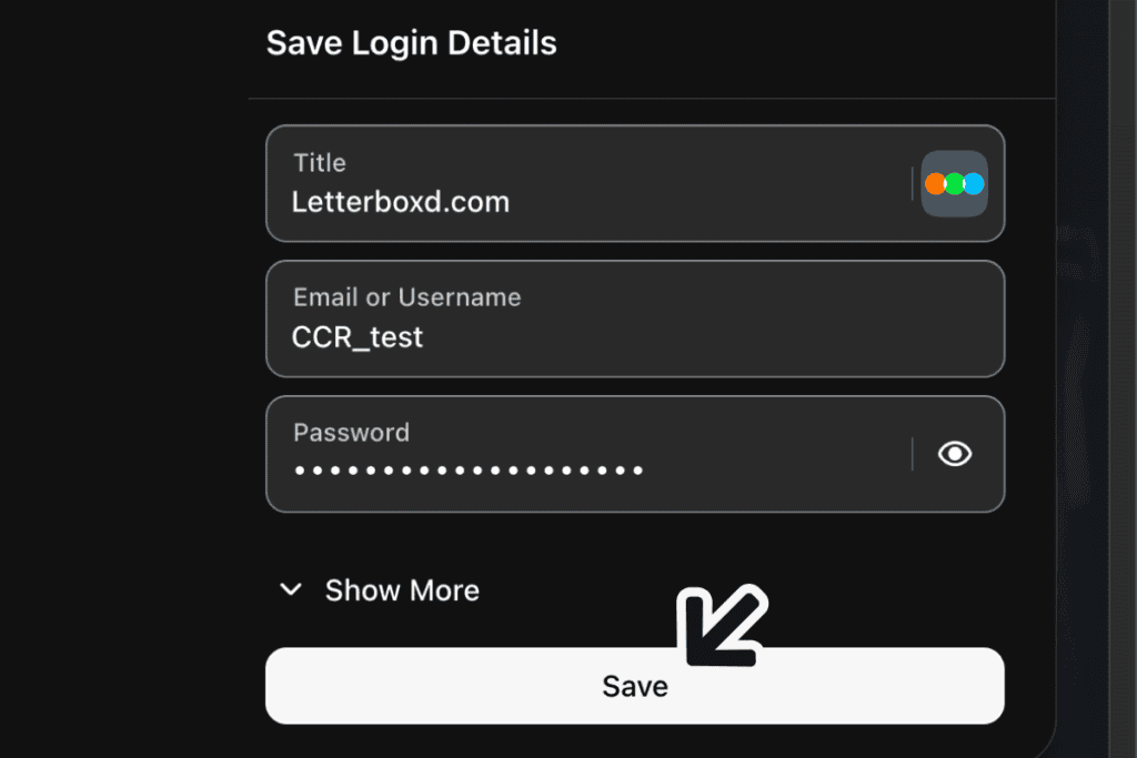 NordPass offering to save a new login's title, username, and password after sign-up
