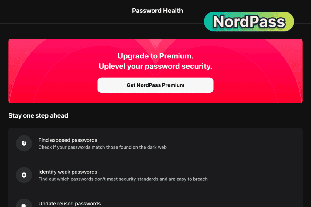 NordPass free plan asking to upgrade before it checks passwords