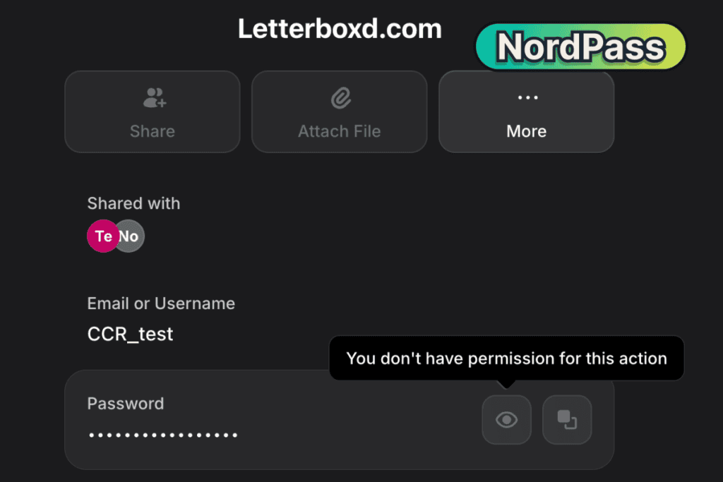 NordPass shared login where the receiver cannot reveal or copy the password